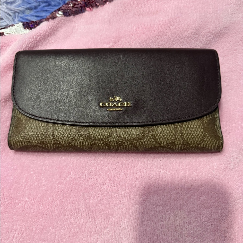 Coach leather trifold wallet with checkbook insert